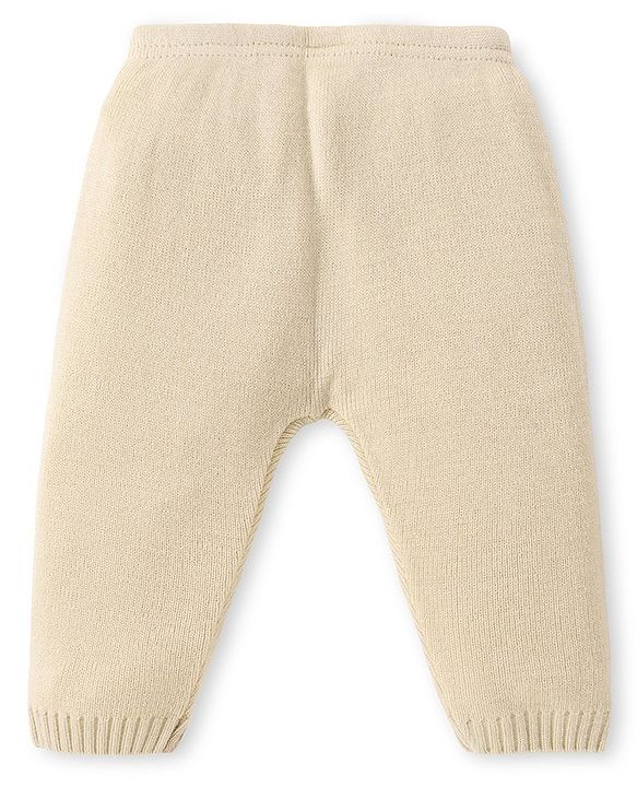 Babyhug Knitted Full Sleeves Floral Designed Pullover Sweater Set - Beige