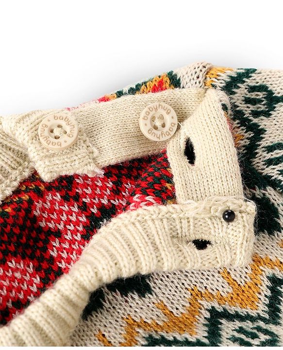 Babyhug Knitted Full Sleeves Floral Designed Pullover Sweater Set - Beige