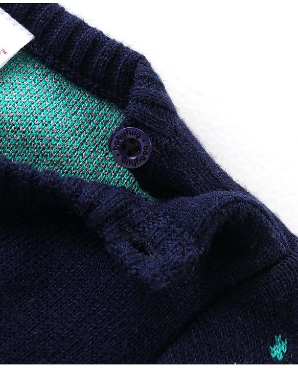 Babyhug Knit Full Sleeves Pullover Sweater Set with Aztec Design - Navy Blue & Grey