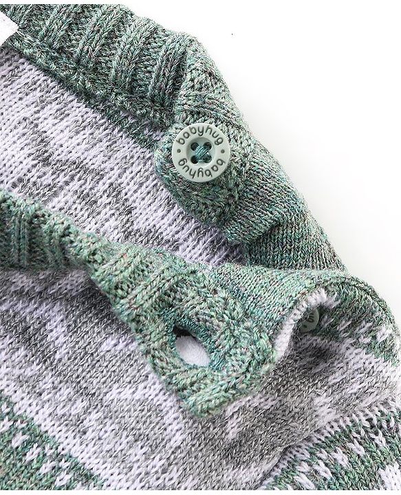 Babyhug Knitted Full Sleeves Pullover Sweater Set with Christmas Theme Design - Grey & Green