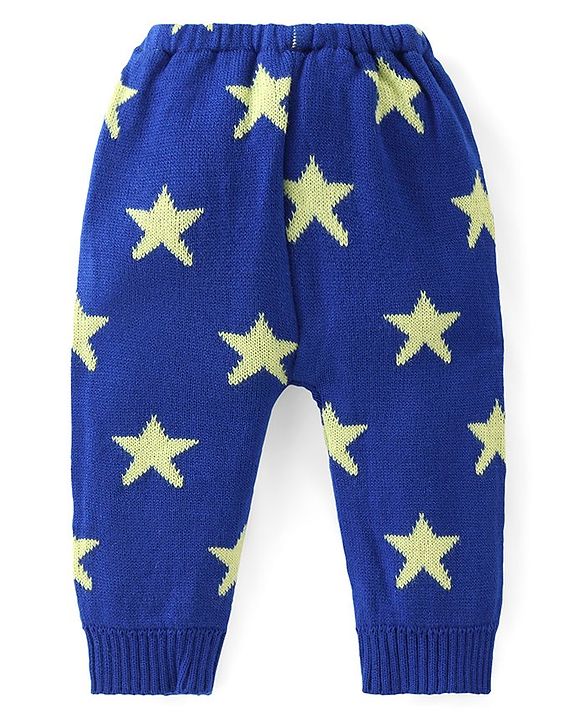 Babyhug Full Length Fleece and Woolen Lounge Pant Star Design - Blue