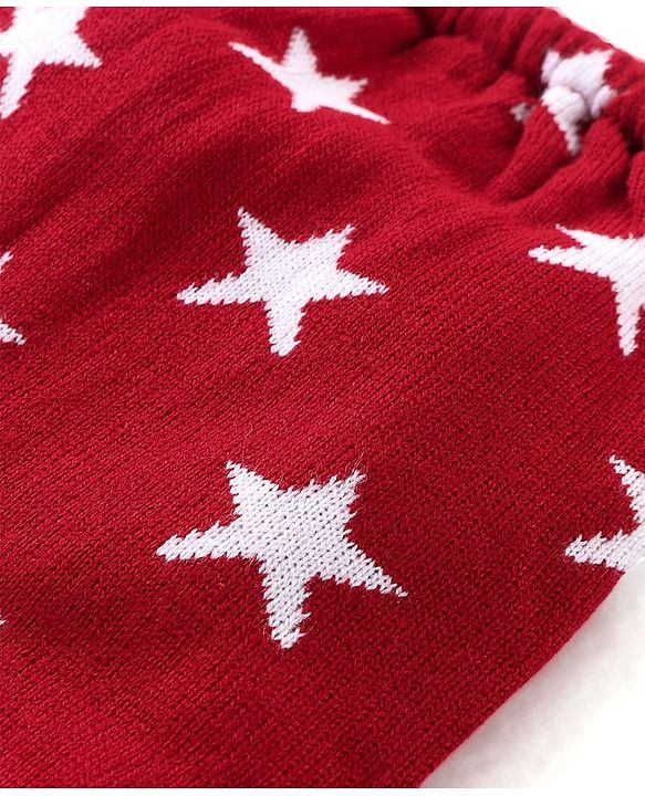 Babyhug Knit Full Length Fleece & Woollen Pant with Star Design - Red & White