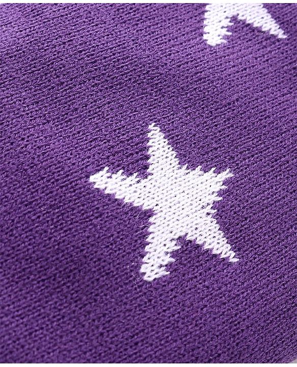 Babyhug Knit Full Length Fleece & Woollen Pant with Star Embroidery - Purple & White
