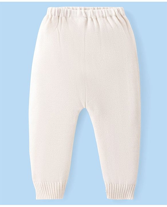 Babyhug Full Length Solid Sweater Knit Fleece & Woollen Pants  - Off White