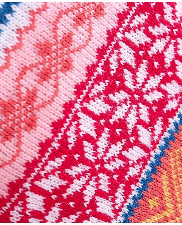 Babyhug Knit Full Length Fleece & Woollen Pant with Floral Design - Rust Orange