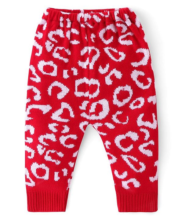 Babyhug Full Length Fleece and Woollen Lounge Pant Abstract Design - Red