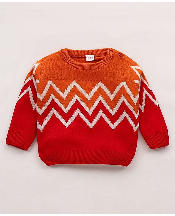 Babyhug Knit Full Sleeves Sweater Chevron Design - Orange