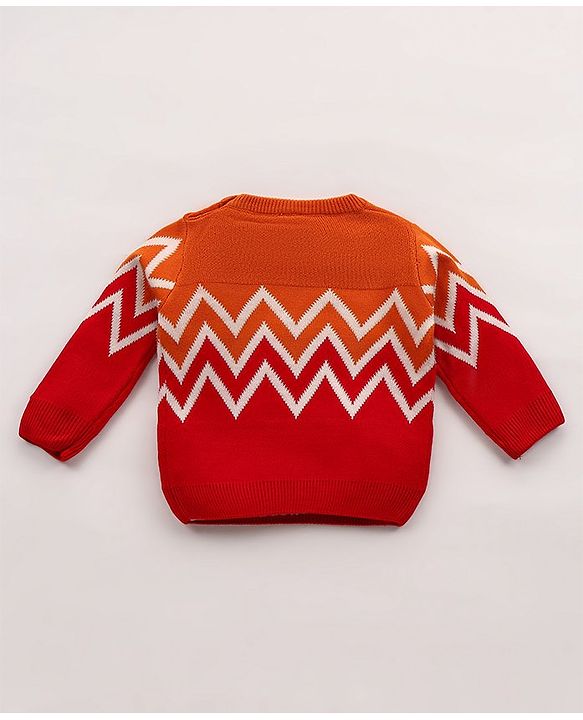 Babyhug Knit Full Sleeves Sweater Chevron Design - Orange