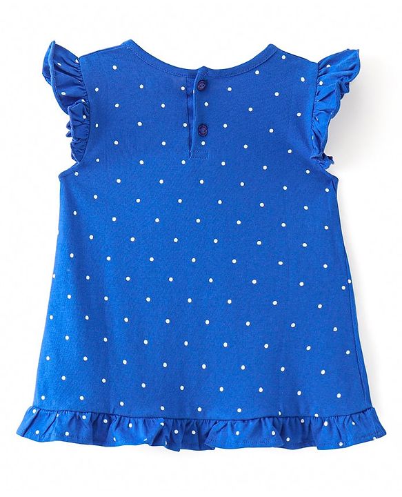 Babyhug Cotton Knit Flutter Sleeves Nighty With Floral Print - Navy
