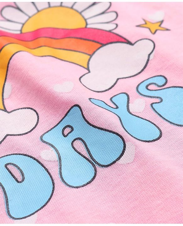 Babyhug Cotton Knit Flutter Sleeves Nighty Heart Print - Pink