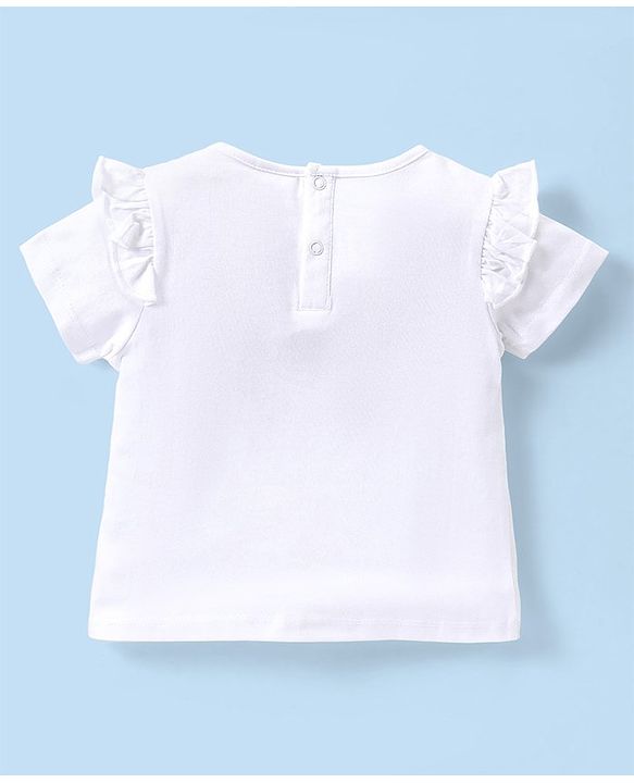 Babyhug Single Jersey Knit Half Frill Sleeves Top and Skirt With Butterfly Embroidery- White & Red