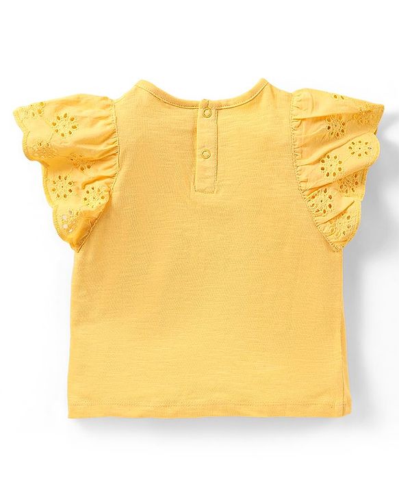 Babyhug Single Jersey Knit Frill Sleeves Schiffli Top & Layered Skirt with Floral Print - Multicolour