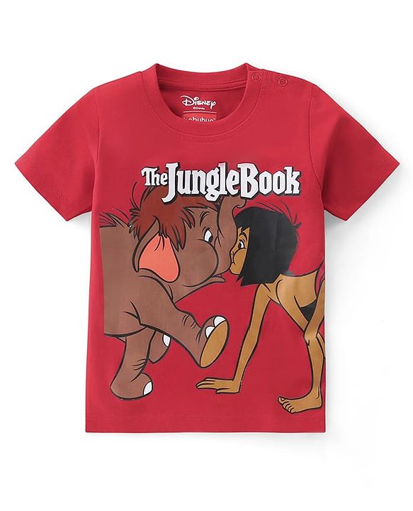 Babyhug Disney Cotton Knit Half Sleeves T-Shirt with Jungle Book Graphics - Red