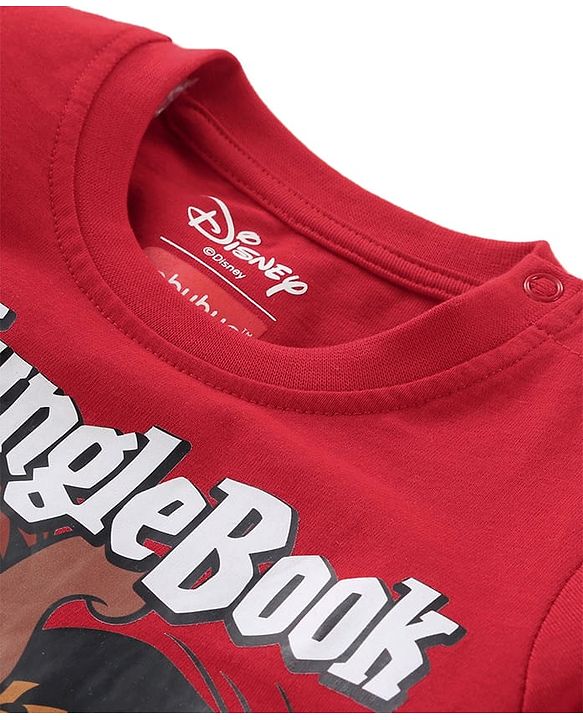 Babyhug Disney Cotton Knit Half Sleeves T-Shirt with Jungle Book Graphics - Red