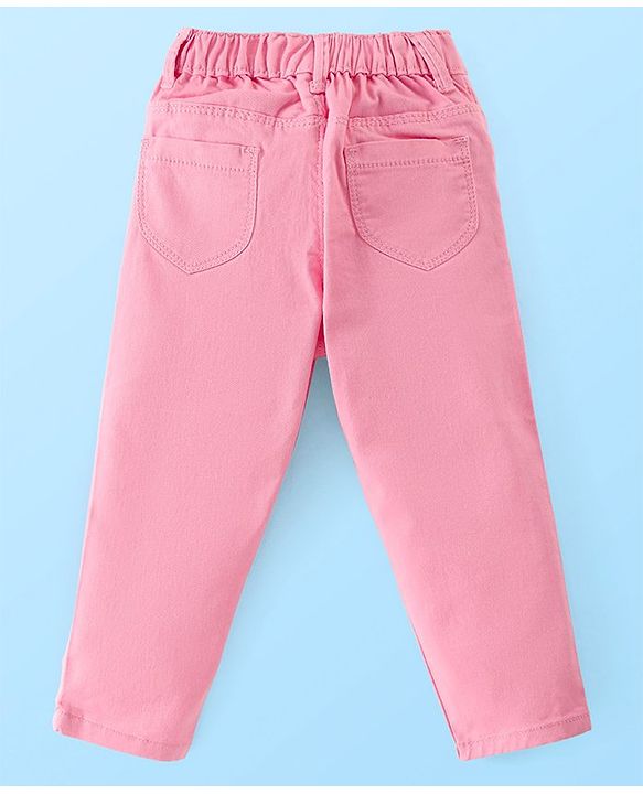Babyhug Cotton Woven Full Sleeves Top & Pants Set With Floral Embroidery - White & Pink