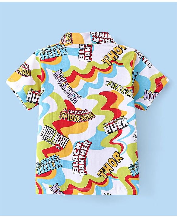 Babyhug Marvel Cotton Knit Half Sleeves Shirt with Avenger Text Print - Multicolour