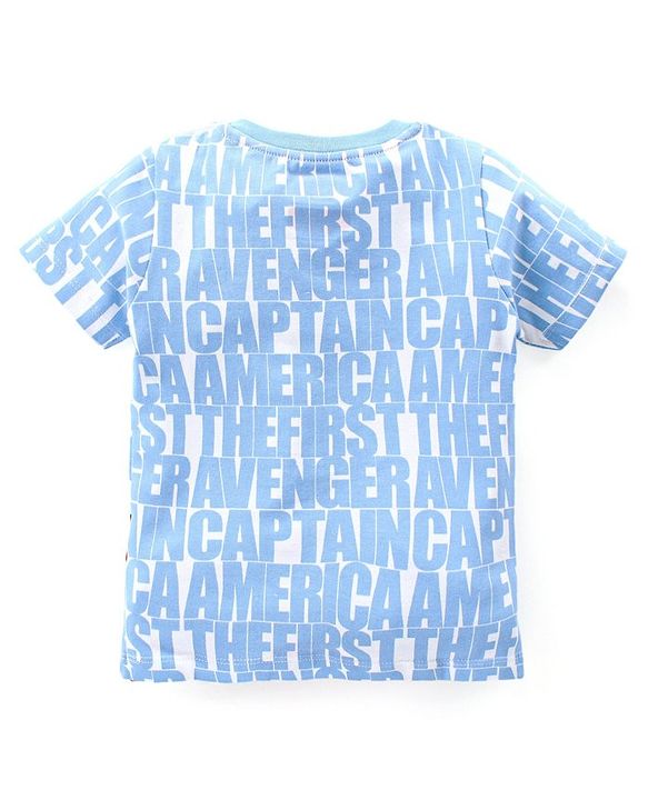 Babyhug Marvel Cotton Knit Half Sleeves T-Shirt With Captain America Print - Light Blue