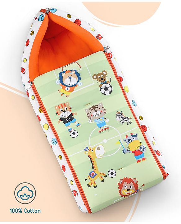 Babyhug Cotton Sleeping Bag Cum Carry Nest With Animals Print- Mint