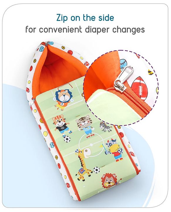 Babyhug Cotton Sleeping Bag Cum Carry Nest With Animals Print- Mint