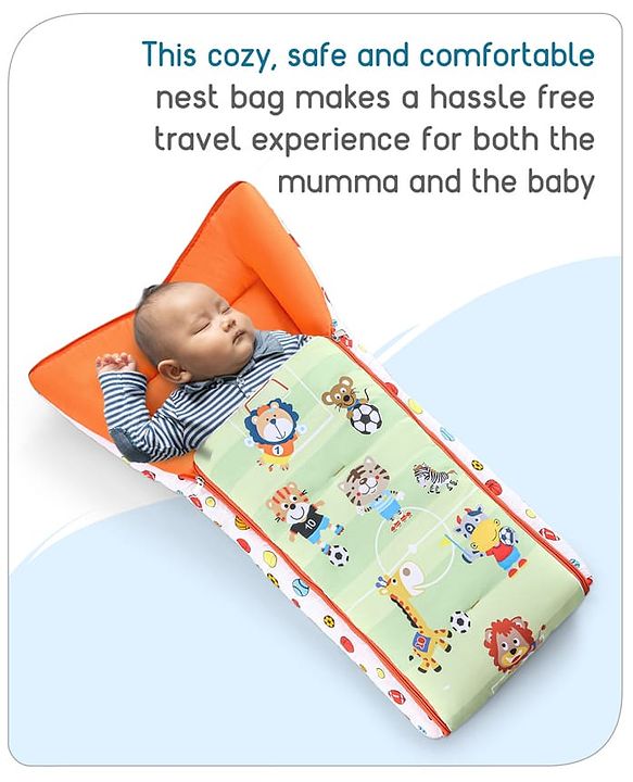 Babyhug Cotton Sleeping Bag Cum Carry Nest With Animals Print- Mint
