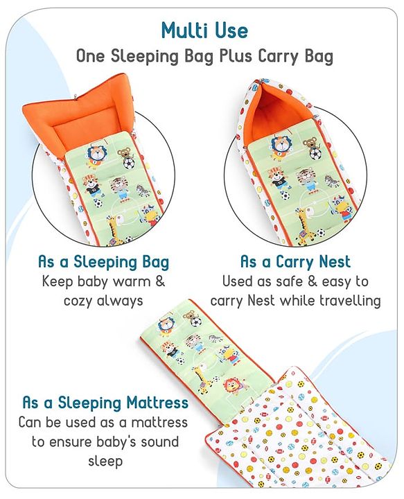 Babyhug Cotton Sleeping Bag Cum Carry Nest With Animals Print- Mint