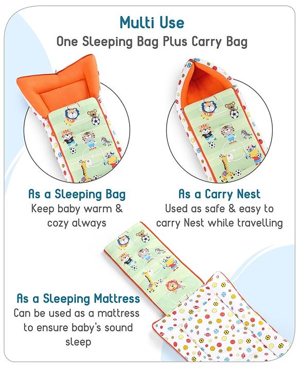 Babyhug Cotton Sleeping Bag Cum Carry Nest With Animals Print- Mint