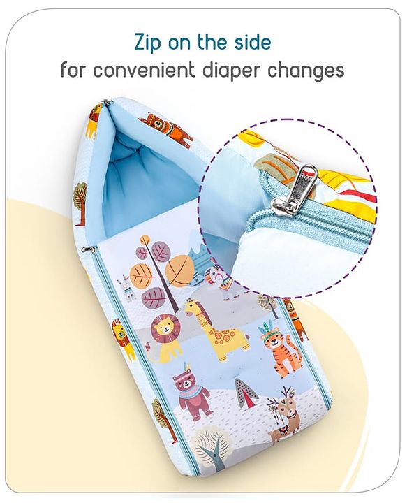 Babyhug Cotton Sleeping Bag Cum Carry Nest With Animals Print- Mint