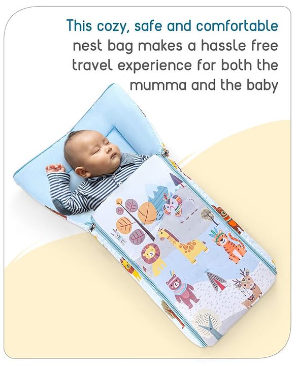 Babyhug Cotton Sleeping Bag Cum Carry Nest With Animals Print- Mint