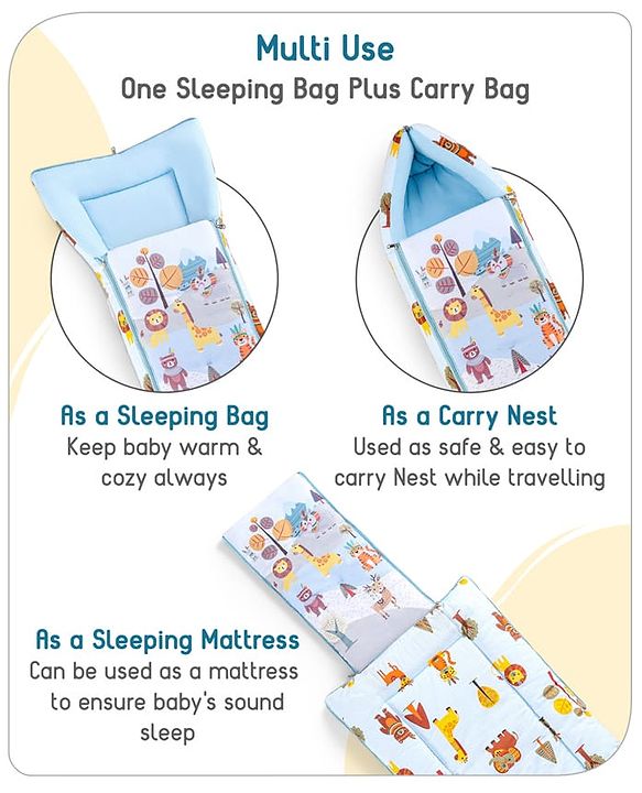 Babyhug Cotton Sleeping Bag Cum Carry Nest With Animals Print- Mint