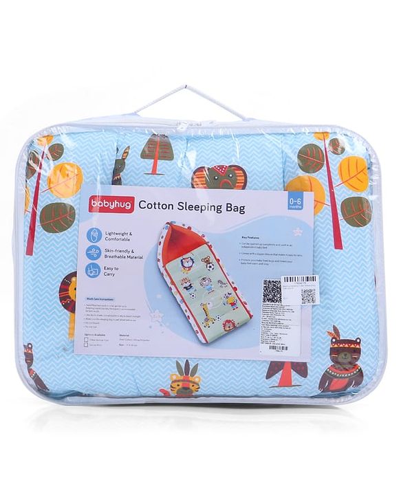 Babyhug Cotton Sleeping Bag Cum Carry Nest With Animals Print- Mint