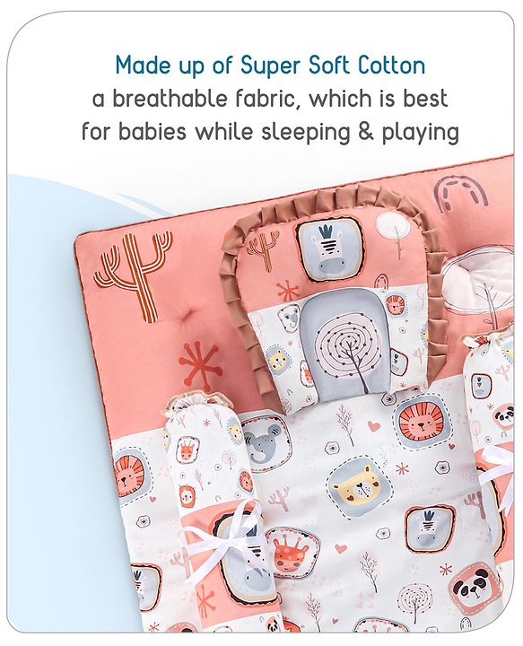 Babyhug Cotton Bedding Set Tribal Animal Print- Multicolor