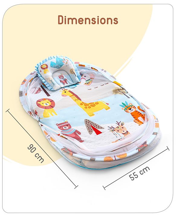 Babyhug Cotton Mattress Set with Mosquito Net Tribal Animal Print- Multicolor