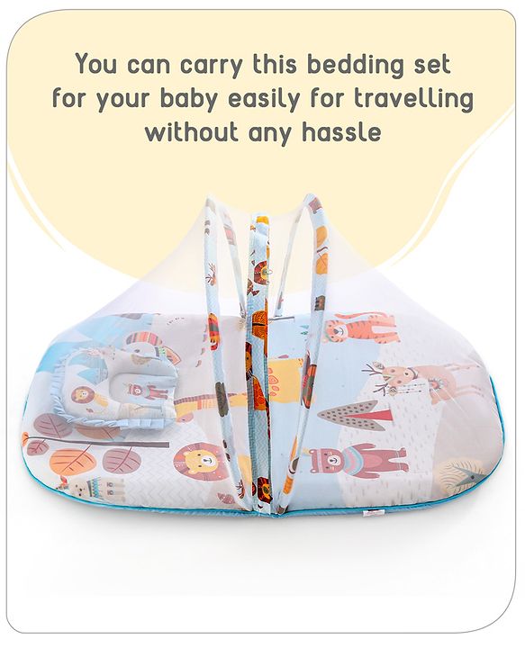 Babyhug Cotton Mattress Set with Mosquito Net Tribal Animal Print- Multicolor