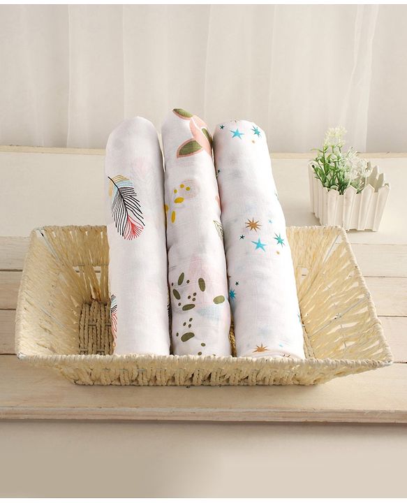 Babyhug Cotton Muslin Multipurpose Swaddle Wraps Unicorn Print Pack of 3 - Multicolour