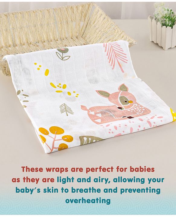 Babyhug Cotton Muslin Multipurpose Swaddle Wraps Unicorn Print Pack of 3 - Multicolour