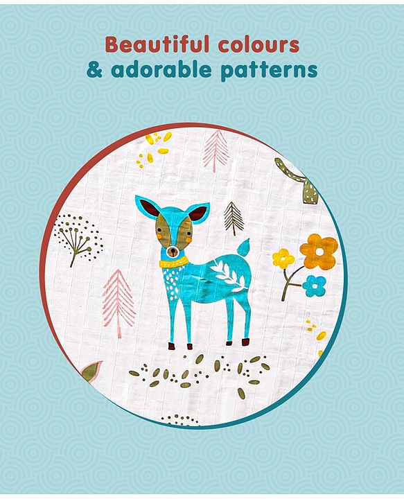 Babyhug Cotton Muslin Multipurpose Swaddle Wraps Unicorn Print Pack of 3 - Multicolour