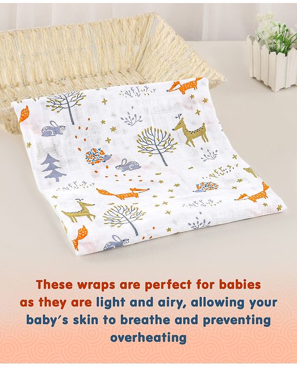 Babyhug Cotton Muslin Multipurpose Swaddle Wraps Unicorn Print Pack of 3 - Multicolour