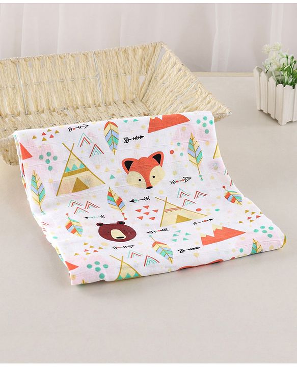 Babyhug Cotton Muslin Multipurpose Swaddle Wraps Unicorn Print Pack of 3 - Multicolour