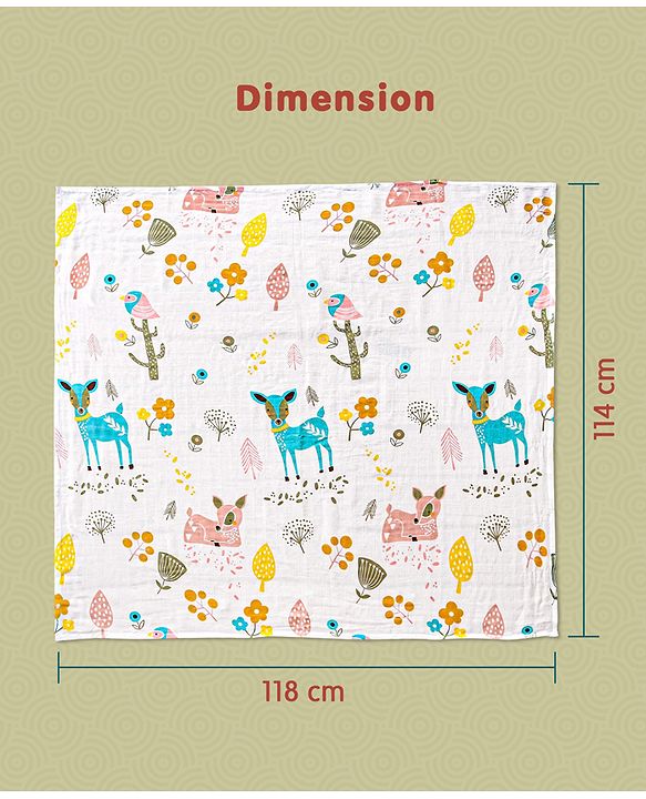 Babyhug Cotton Muslin Multipurpose Swaddle Wraps Forest Print Pack of 5 - Multicolour