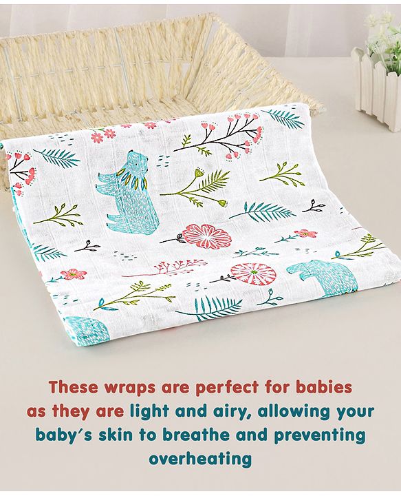 Babyhug Cotton Muslin Multipurpose Swaddle Wraps Forest Print Pack of 5 - Multicolour