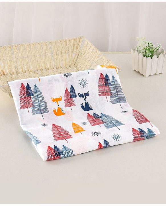 Babyhug Cotton Muslin Multipurpose Swaddle Wraps Forest Print Pack of 5 - Multicolour