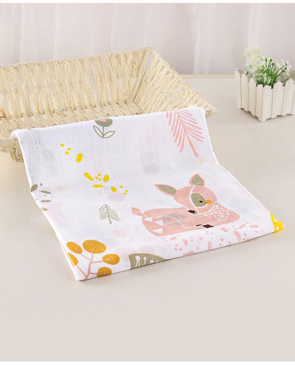 Babyhug Cotton Muslin Multipurpose Swaddle Wraps Forest Print Pack of 5 - Multicolour