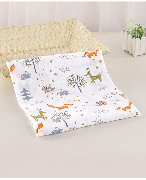 Babyhug Cotton Muslin Multipurpose Swaddle Wraps Forest Print Pack of 5 - Multicolour
