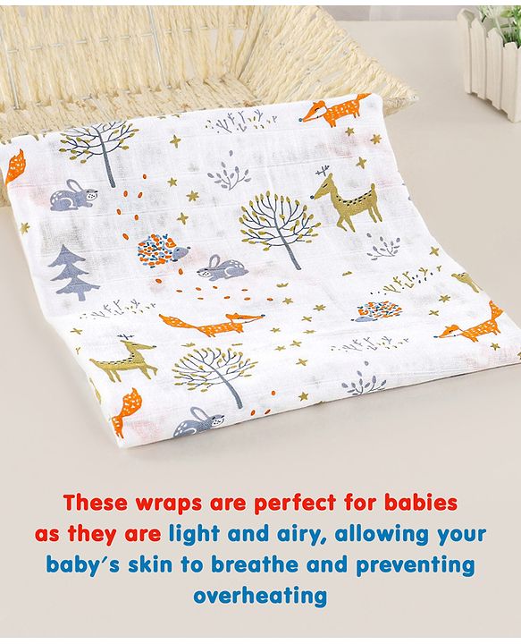 Babyhug Cotton Muslin Multipurpose Swaddle Wraps Forest Print Pack of 5 - Multicolour