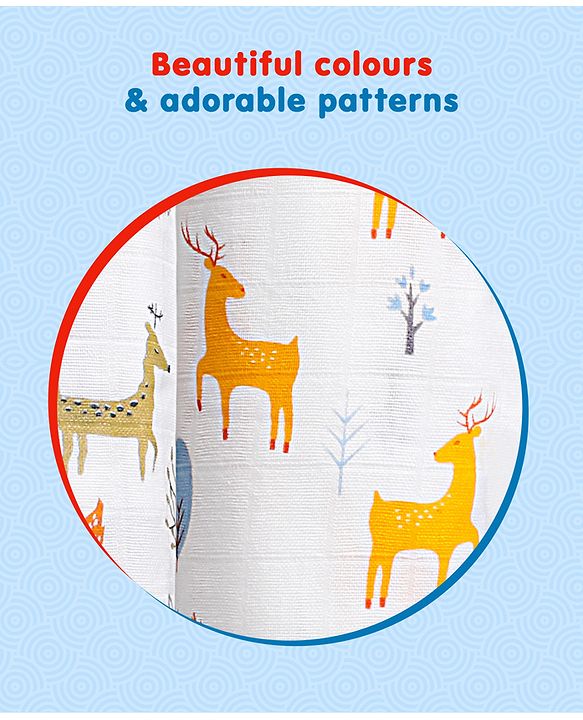 Babyhug Cotton Muslin Multipurpose Swaddle Wraps Forest Print Pack of 5 - Multicolour