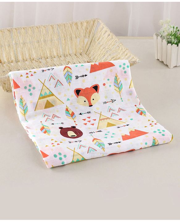Babyhug Cotton Muslin Multipurpose Swaddle Wraps Forest Print Pack of 5 - Multicolour