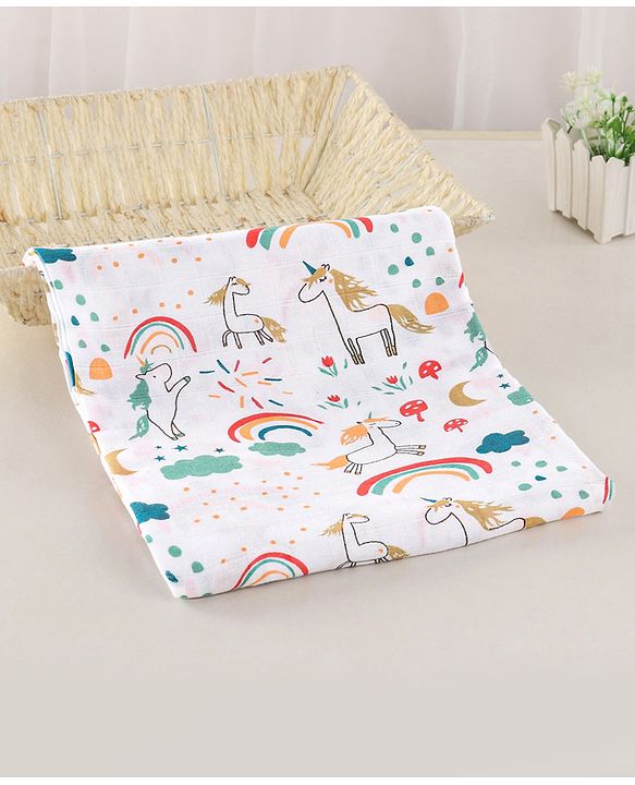 Babyhug Cotton Muslin Multipurpose Swaddle Wraps Forest Print Pack of 5 - Multicolour