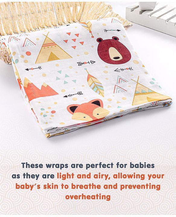 Babyhug Cotton Muslin Multipurpose Swaddle Wraps Forest Print Pack of 5 - Multicolour
