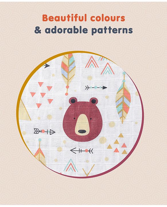 Babyhug Cotton Muslin Multipurpose Swaddle Wraps Forest Print Pack of 5 - Multicolour