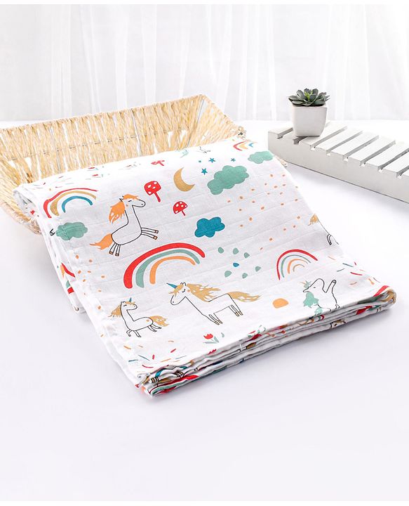 Babyhug Cotton Muslin Multipurpose Swaddle Wraps Forest Print Pack of 5 - Multicolour